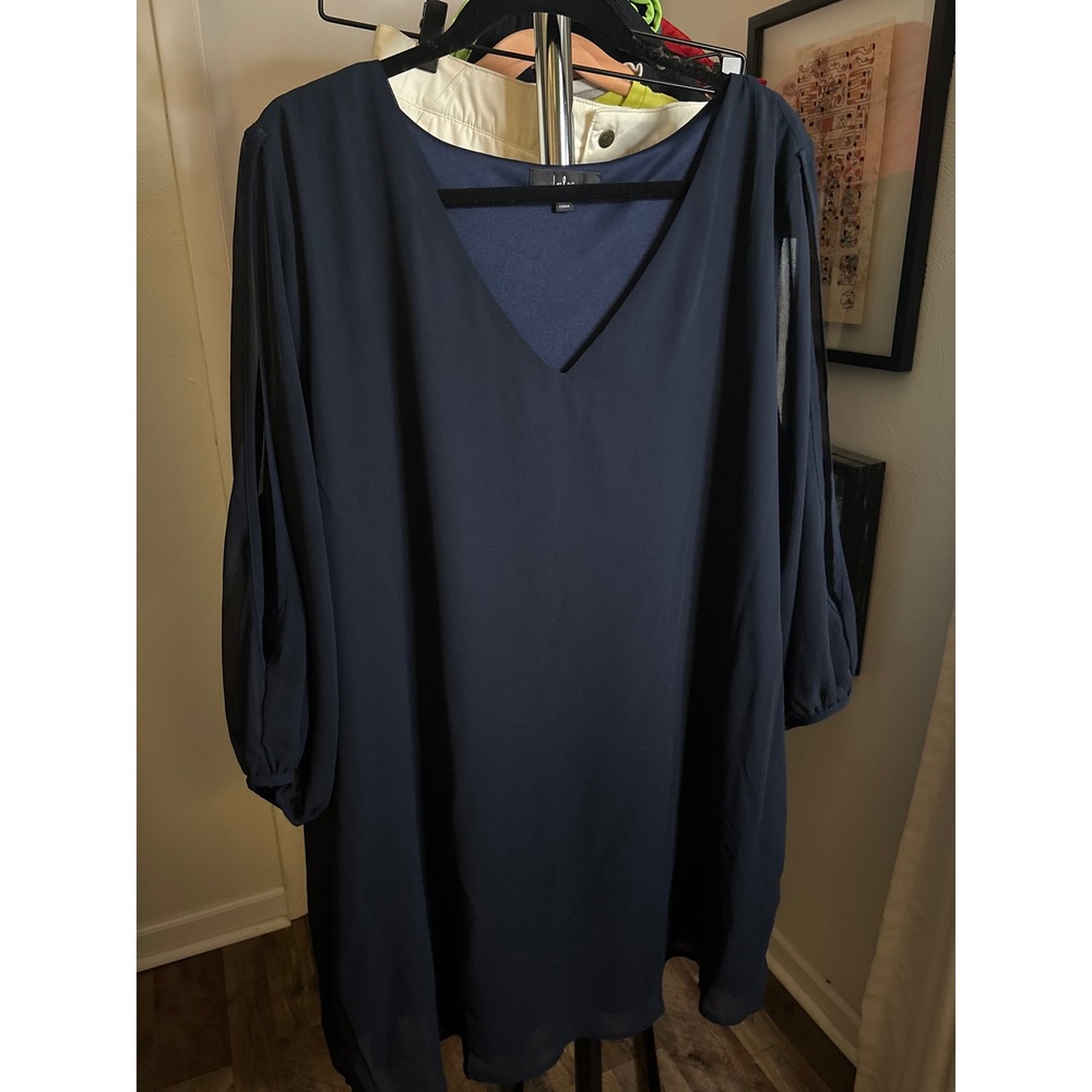 Lulus Navy Blue Split Sleeve V-Neck Chiffon Shift Dress Plus Size 1X